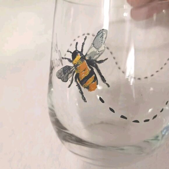 Libbey Royal Norfolk Greenbrier Glass Bumble Bee Happy Stemless Wine Replacement - Picture 4 of 10